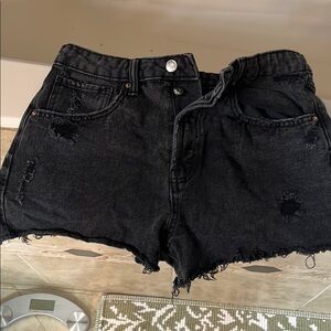 Black Distressed Denim Shorts